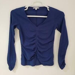CAbi #671 Blue Pleated Ruched Blouse Top